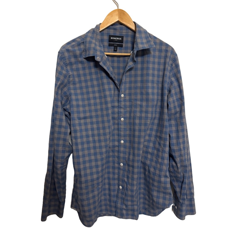 Bonobos Blue Casual Button Down Shirt Stretch Slim Fit